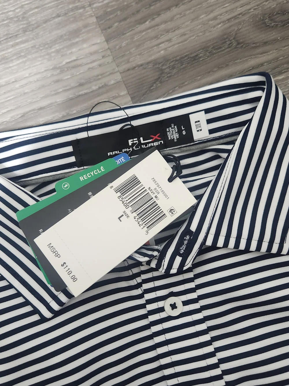 RLX Ralph Lauren Men’s Navy and White Striped Polo Shirt